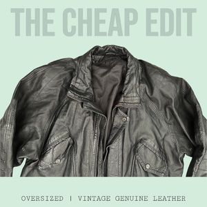 Vintage oversized genuine leather jacket with pockets